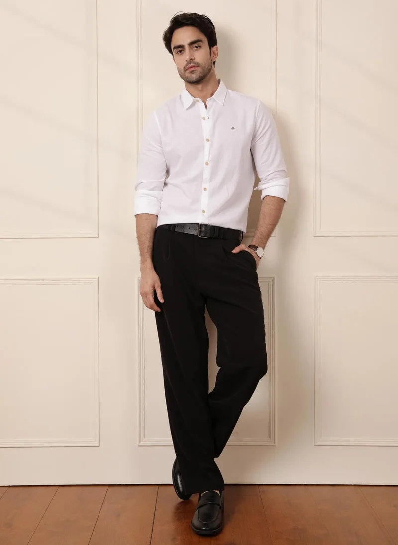 روجن Solid Linen Blend Shirt | White